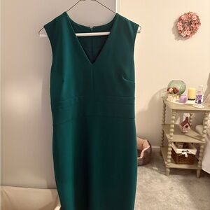Ann Taylor Deep Green V-Neck Midi Dress
